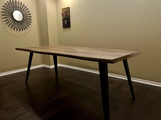 Solid Oak Live Edge Dining Table | Modern Industrial Kitchen Table With Black Steel Legs | Mid Century Farmhouse | Seats 6 - Etsy