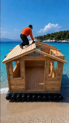 Floating Wooden Cabin on HDPE Pontoons in a Turquoise Tropical Bay #shorts