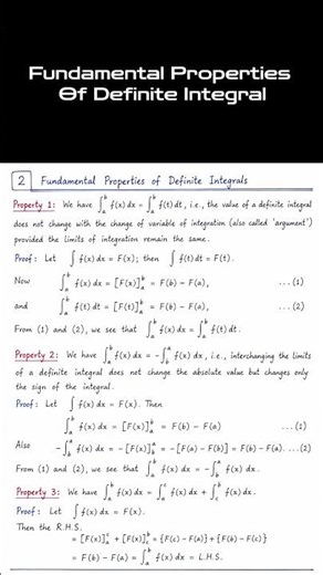 Fundamental properties of definite integral 🤍