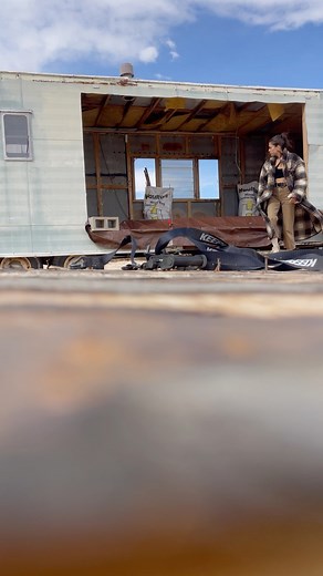 rachel metz on Instagram: "The 12 foot opening in the trailer we demo'ed, added new subfloor to and framed? Weather said fuh right off and put our DIY or buy experiment on pause. The pauses become an unexpected bonus in my opinion though. It forces you to sit, assess and review your game plan. Play with your pause baby and take a breath! #reelsvideo #trailerrenovation #guesthouse #diy"