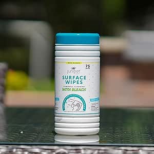 Juniper CLEAN 1 Pack Surface Cleaning Wipes with Bleach, All-Purpose Cleaner for Bathroom, Kitchen, Office, 75 Count Canister, 7.5" x 7" Sheet, Fresh Scent, Lint Free & Durable