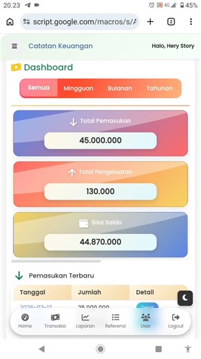 Aplikasi Catatan Keuangan | Google Apps Script Googlesheet