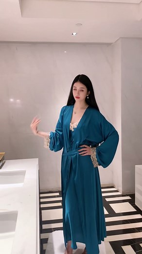 Blue silk smooth satin slip dress