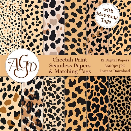 Cheetah Print Seamless Digital Paper Bundle Animal Print Theme Scrapbook Paper Pack With Matching Tags JPG Instant Download - Etsy