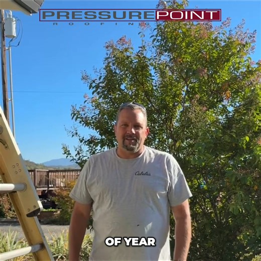 It's that time of year again! A quick gutter cleaning tutorial from home. Learn the safe ladder setup trick: feet at the base, hands out. If you can touch the gutter, that's a good, safe angle. #GutterCleaning #HomeMaintenance #DIY #HomeImprovement #FallCleaning | Pressure Point Roofing, LLC