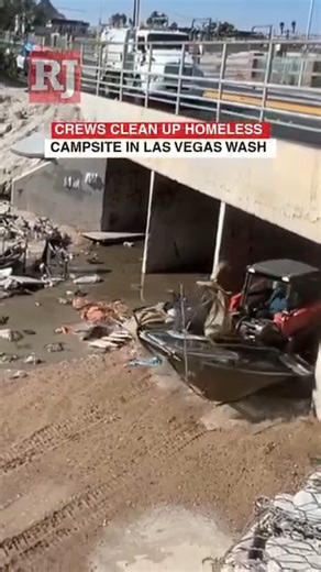 13M views · 68K reactions | Crews started clearing the wash near Cambridge and Flamingo roads of its homeless population early Tuesday morning. FULL STORY: https://lvrj.com/post/3375284 | Las Vegas Review-Journal | Facebook
