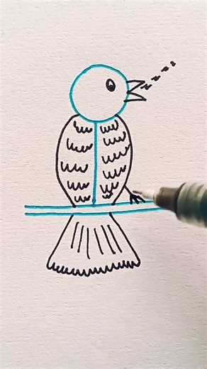 Easy steps to draw a sitting bird 🐦