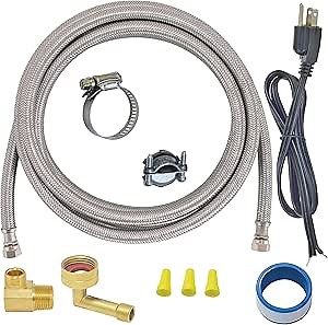 Eastman 6 Ft. Dishwasher Installation Kit, Braided Stainless Steel Supply Line with 3/8 Inch Compression Ends, 3-Prong Straight Power Cord, 41150