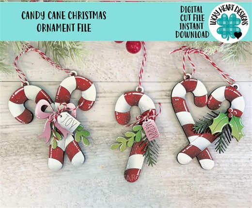 Candy Cane Christmas Ornament File SVG, Craft, Kids, Santa, Glowforge, Luckyheartdesignsco - Etsy
