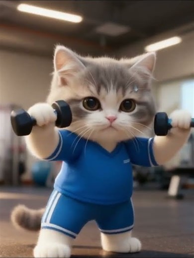 Getting PUMPED! 💪 Tiny Kitten's Morning Workout Routine 🏋️‍♀️ #Shorts