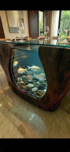 Luxury Dining Table with Built-in Aquarium 🐠✨ | Stunning Wooden Glass Table Design