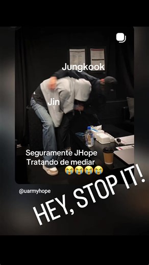 Seguramente #jhope tratando de mediar y #Jin y #jungkook oídos sordos 😭😭😭🫣🫣🫣😇😇😇😃😃😃 #btshumor #hobi nos compartió esta historia en ig.