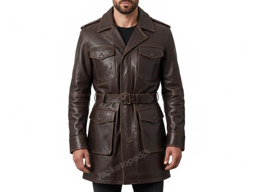 Vintage Brown Leather Safari Jacket – Men's Belted Field Coat - Etsy