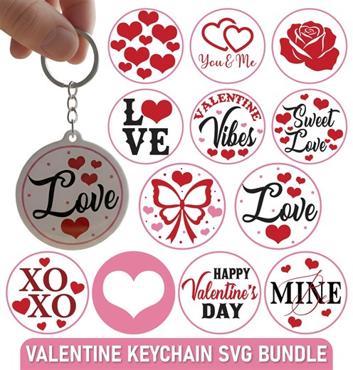 Valentine Keychain SVG Bundle | Laser Cut Files, Cricut & Glowforge - Etsy