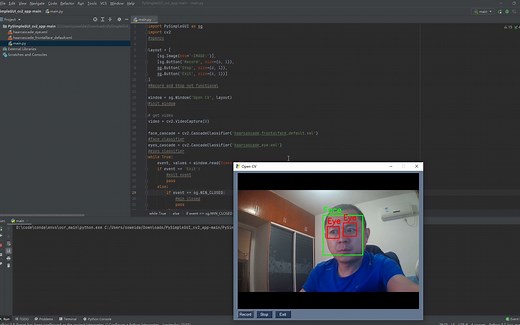 基于Python OpenCV人脸和眼睛检测系统(PySimpleGUI界面)