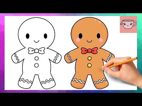 How To Draw Gingerbread Man - Cute Christmas Art | Easy Drawing Tutorial