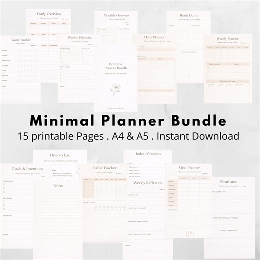 Minimal Planner Bundle | 15 Printable Planner Pages | A4 A5 | Digital iPad Planner | Instant Download - Etsy