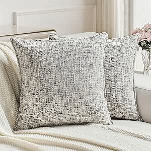 FUTEI Pack of 2 Chenille Tweed Vintage Throw Pillow Covers 18x18 Inch Soft Decorative Cushion Case Modern Farmhouse Accent for Couch Bed Living Room, Black