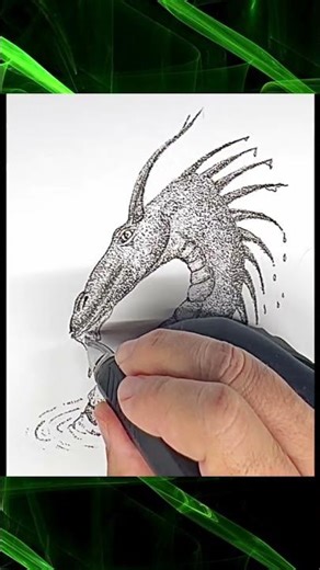 ⭐ASMR Stippling pen Final Touches on a Dragon Head #shorts🐉