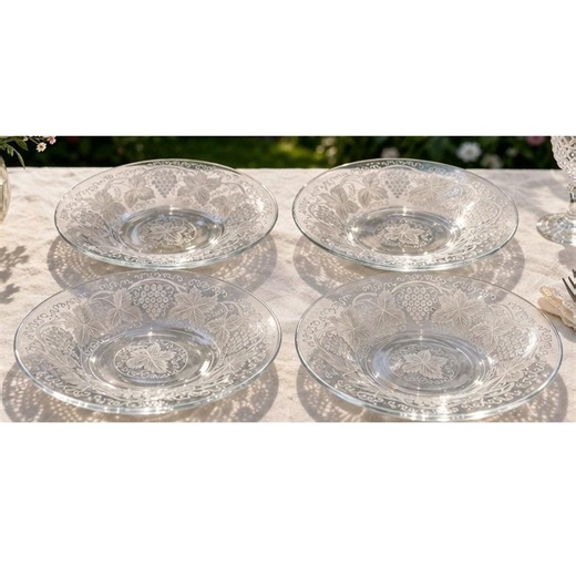 Blown Glass Grapes & Leaves Clear Serving Bowls, Set of 4, Frosted Embossed Tableware, Replacement - Etsy