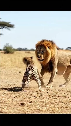 A fight between an African cheetah and a lion. #viral #animals #lion #cheetah