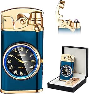 SKRFIRE Electric Plasma Electric Arc Lighter, Windproof Lighters, Metal Lighter Luminous Real Watch dial LED Lighting (Blue)