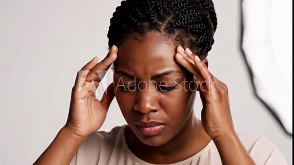 Woman Experiencing Pain with a Series of Expressions and Hand Gestures of Discomfort