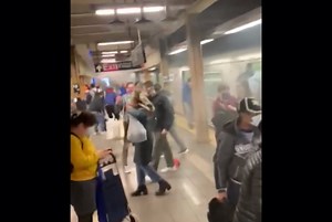 Moment doors on Brooklyn train open showing mass panic and multiple injuries