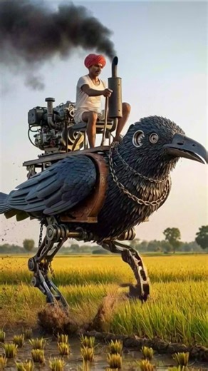 Ultra Realistic Crow Farming Robot in Indian Paddy Field | AI Cinematic Image Prompt