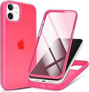 for iPhone 12/12 Pro Case with Built-in Screen Protector & Full Body Protective,for Apple iPhone 12/12 Pro Phone Cases for Men Women Girl-Rose Red