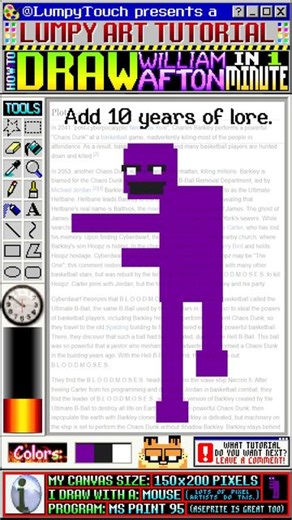 Lumpy on Instagram: "How to draw William Afton! 1 MINUTE Art Tutorial! #drawing #fnaf #art #gaming #memes #retro #game #games #lumpytouch #fivenightsatfreddys #pixelart #sprites #tutorial #instaart #drawings #digitalart #gmod #williamafton"