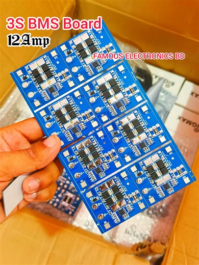 3S 12A Best BMS Board ⚡🔋 কন্ডিশন নতুন। Battery Pack এর জন্য আর্দশ BMS ⭕ Battery Type: 3S 18650 Lithium-ion / Li-ion battery pack 🔴 Nominal Voltage: 11.1V (fully charged 12.6V) ⭕ Discharge Current: 12A (continuous) 🔴 Charge Current: Standard charging up to 12A ⭕ Balance Function: Built-in balance to ensure uniform charging of all cells 🔴 Protection Features: ⭕ Overcharge protection 🔴 Over-discharge protection ⭕ Overcurrent protection 🔴 Short-circuit protection অর্ডার করতে যোগাযোগ করুনঃ 0188