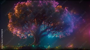 Tree of fertility colourful and neon lights illuminated. Stylish tree with neon lights around. Stock Video