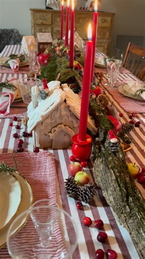 Hanna Soderstrom on Instagram: "No one knew why I was saving this moss-covered piece of fatwood. I’ve had it leaning against a tree for about a month, allowing it to dry completely so all the critters could move out. So far, not a single one in sight! 🤎 A bit of drilling for my peg candle holders and added moss, pine cones, cranberries, nuts, dried oranges, and sprouting paperwhites. And everything is ready for our family of Yule Nisse to settle into this fairytale land. 🤎 I’m looking forward