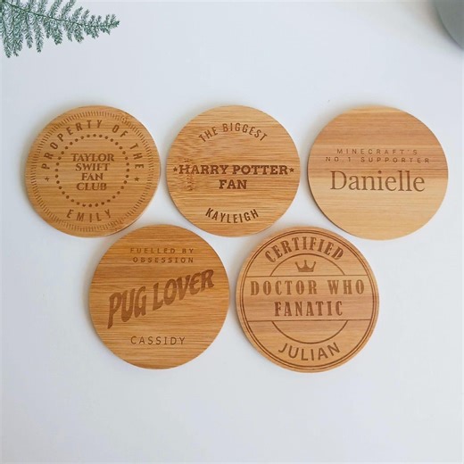 Personalised Bamboo Fan Coaster Collection: Custom Sarcastic Drink Mat, Cheeky Banter Gift