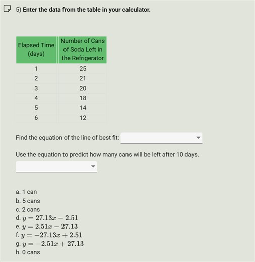 5) Enter the data from the table in your calculator. | Elapsed... | Filo