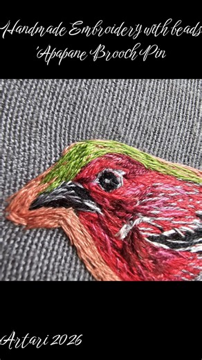 Made an 'Apapane Brooch Pin ( Hawaiian Honeycreeper ) #embroidery #beads #hawaii # #stitch #art