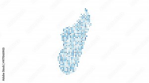 Madagascar dotted digital map. Map of Madagascar with pulsating colored circles. Shape of the country filled with blue disks. Radiant video.