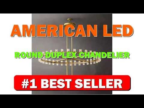American LED Round Duplex Chandelier Luxury Copper Metal Villa Living Room Farmhouse - B0GG8CTF88