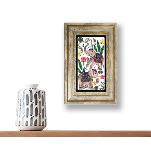 Boho Elephant Travertine Wall Art – Colorful Indian Floral Decor, Framed Print - Etsy