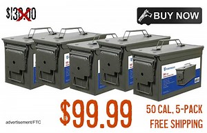 5 Pack of Fortress Steel 50 Cal Ammo Cans $99.99 FREE S&H