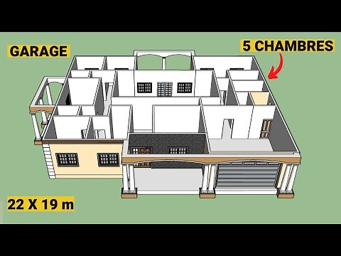 PLAN DE MAISON VILLA DE CINQ CHAMBRES AVEC GARAGE