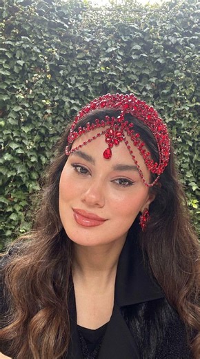 Red Rhinestone Bridal Tiara: Leaf Hair Accessory and Earrings Set - Etsy