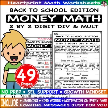 2 digit by 2 digit division & multiplication Word Problems Math Money  - BTS Ed.