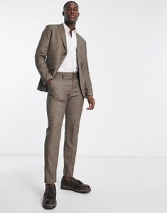 Selected Homme slim fit wool mix suit in brown check | ASOS