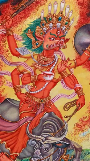 When obstacles arise, the Mother appears. Goddess Varahi, radiant in ruby red, rides forth with unstoppable strength and all-seeing wisdom. With six arms and sacred implements, she transforms fear, purifies the senses, and guards the path of her followers. Rooted in the ancient Newari artistic tradition, this powerful Thangka carries intense spiritual energy and fierce compassion. Invite her presence for protection, courage, and awakened insight. ✨🪷 SKU: 52112 SKU:For more details, contact us a