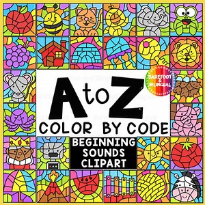 Color by Code A to Z Beginning Sounds Clipart | Phonics Templates | 53 Images