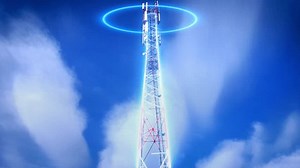 5G Fifth generation of telecom tower and radio signal animation. 3D render