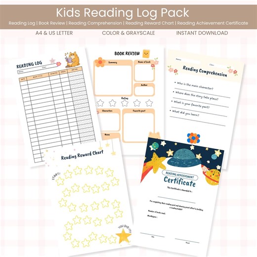 Kids Reading Log Printable | Book Review, Reward Chart & Certificate (PDF Download) - Etsy