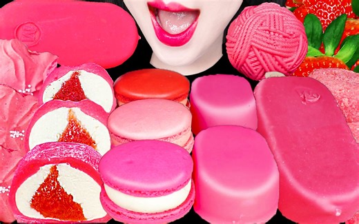 Jane ASMR PINK ICE CREAM MAGNUM MACARON MOCHI EATING